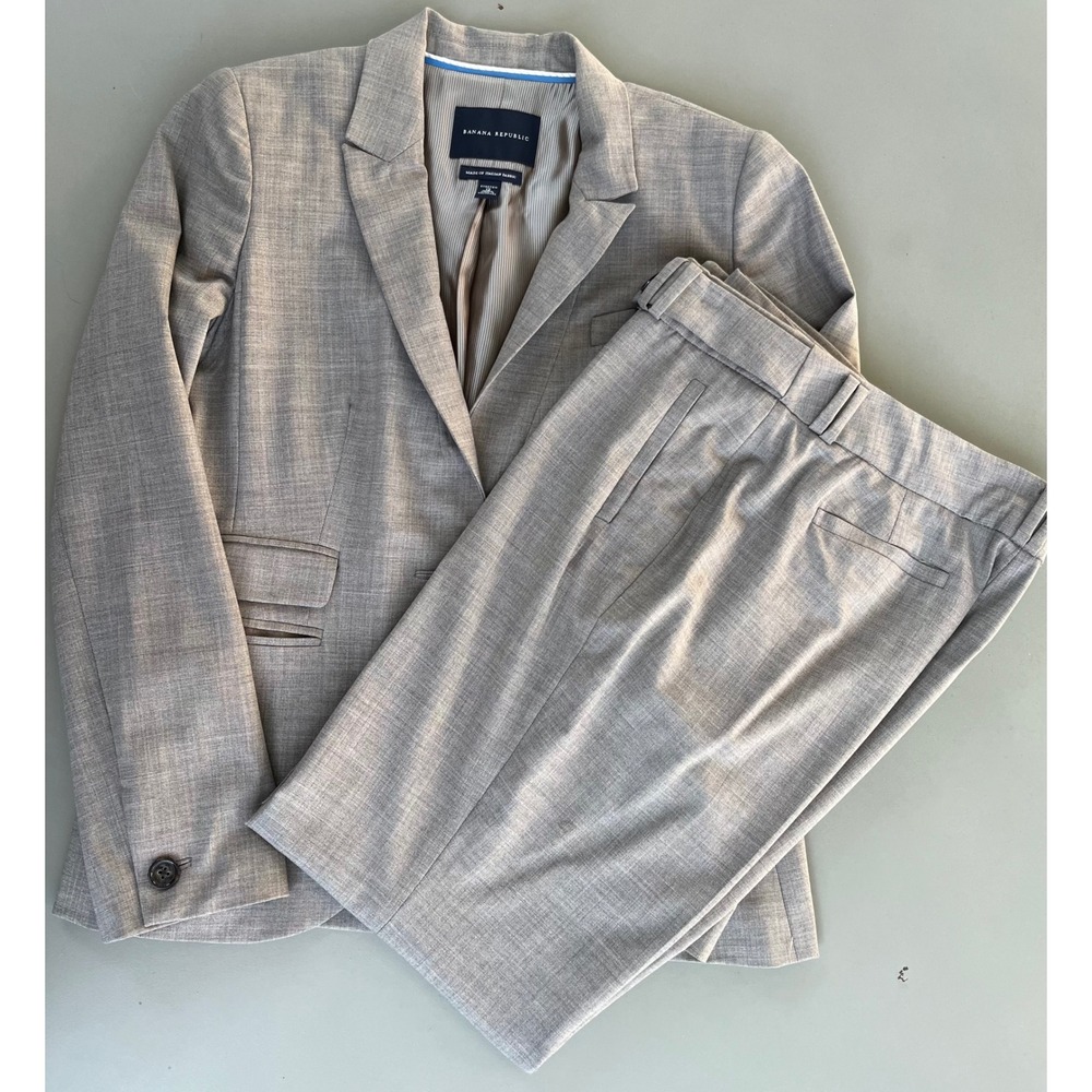 Banana Republic Gray Jackson Fit Pant Suit Italian Wool Stretch Size 12
